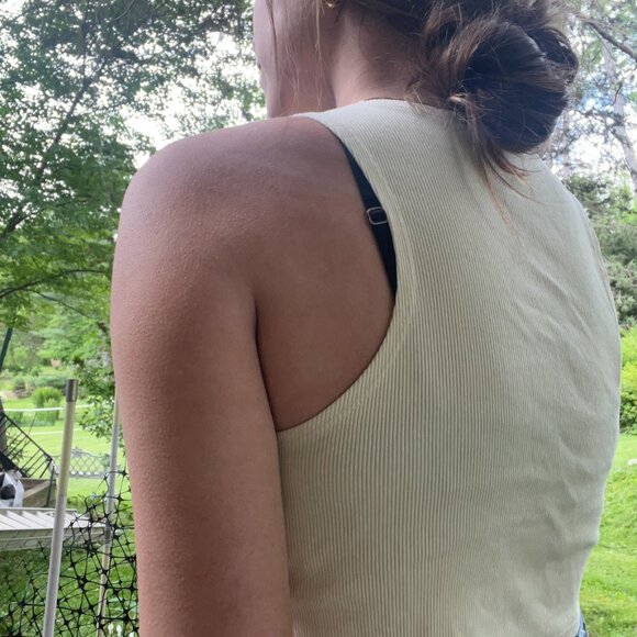 Light Yellow Button-up Front Racer Back Cropped Tank Top - Picture 5 of 9